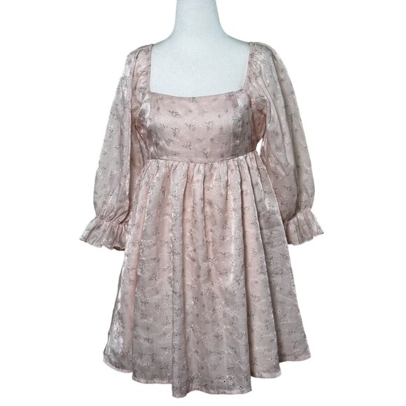 Thirty Thirty Babydoll Mini Dress Women Medium Pink Roses Flowers - Picture 2 of 9